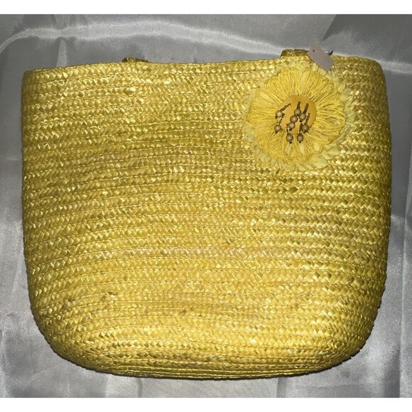 Large Yellow African Woven Straw Sisal Bucket Tote Straw Handbag Kente-styled - Picture 2 of 10